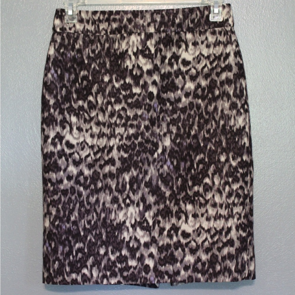 J Crew Wool Silk Watercolor Leopard Knee Length Pencil Skirt Size 6